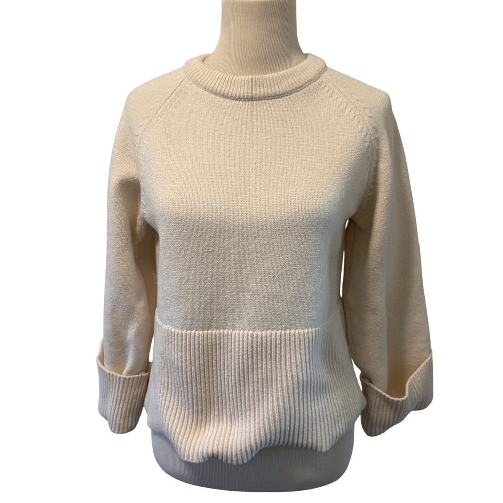 Industry Cream Mixed Stitch Raglan Sleeve Knit Sweater Wide Cuff Ivory Medium